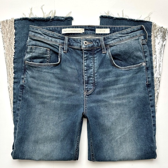 Anthropologie Pilcro High Rise Sequined Flared Jeans Light Wash High Waist Sz 31 - Picture 9 of 11